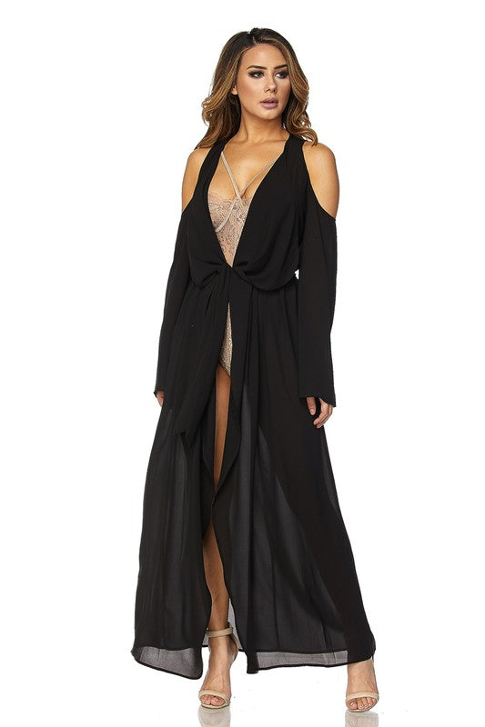 Black Cold Shoulder Maxi Duster